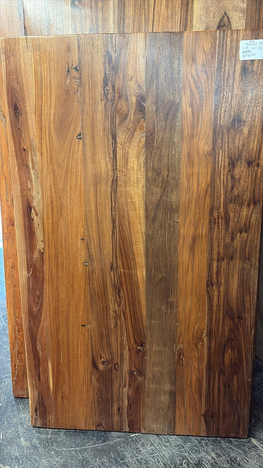 Recycled teak table with plank joined rectangular surface