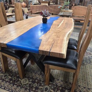 Live edge acacia table with epoxy river center