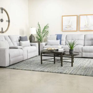 Power reclining sofa and console loveseat with cup holders