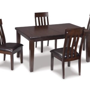Rectangular Dining Table with Butterfly Leaf and Four Upholstered Chairs