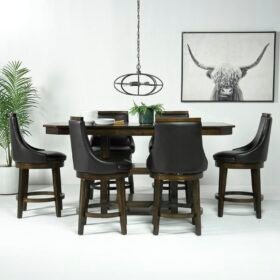 Counter Height Dining Table with Six Upholstered Stools