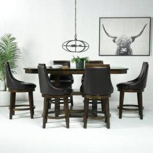 Counter Height Dining Table with Six Upholstered Stools