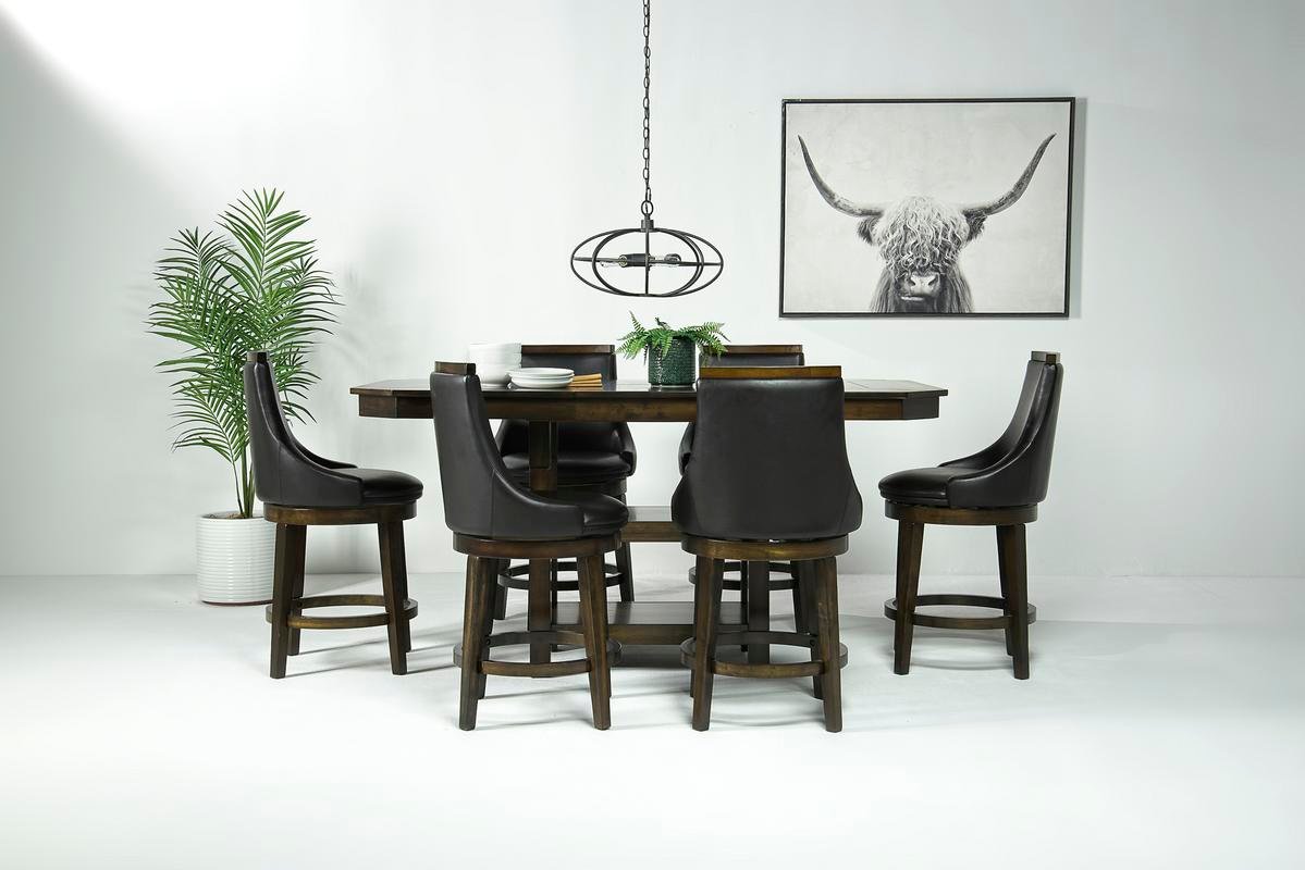 Counter Height Dining Table with Six Upholstered Stools